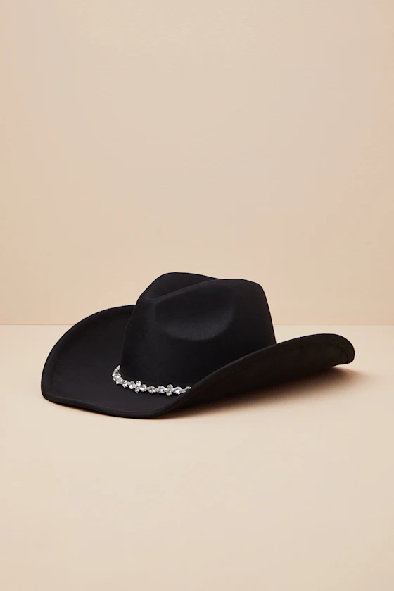 Lulus Izarra Black Rhinestone Cowboy Hat - Bold Accessory