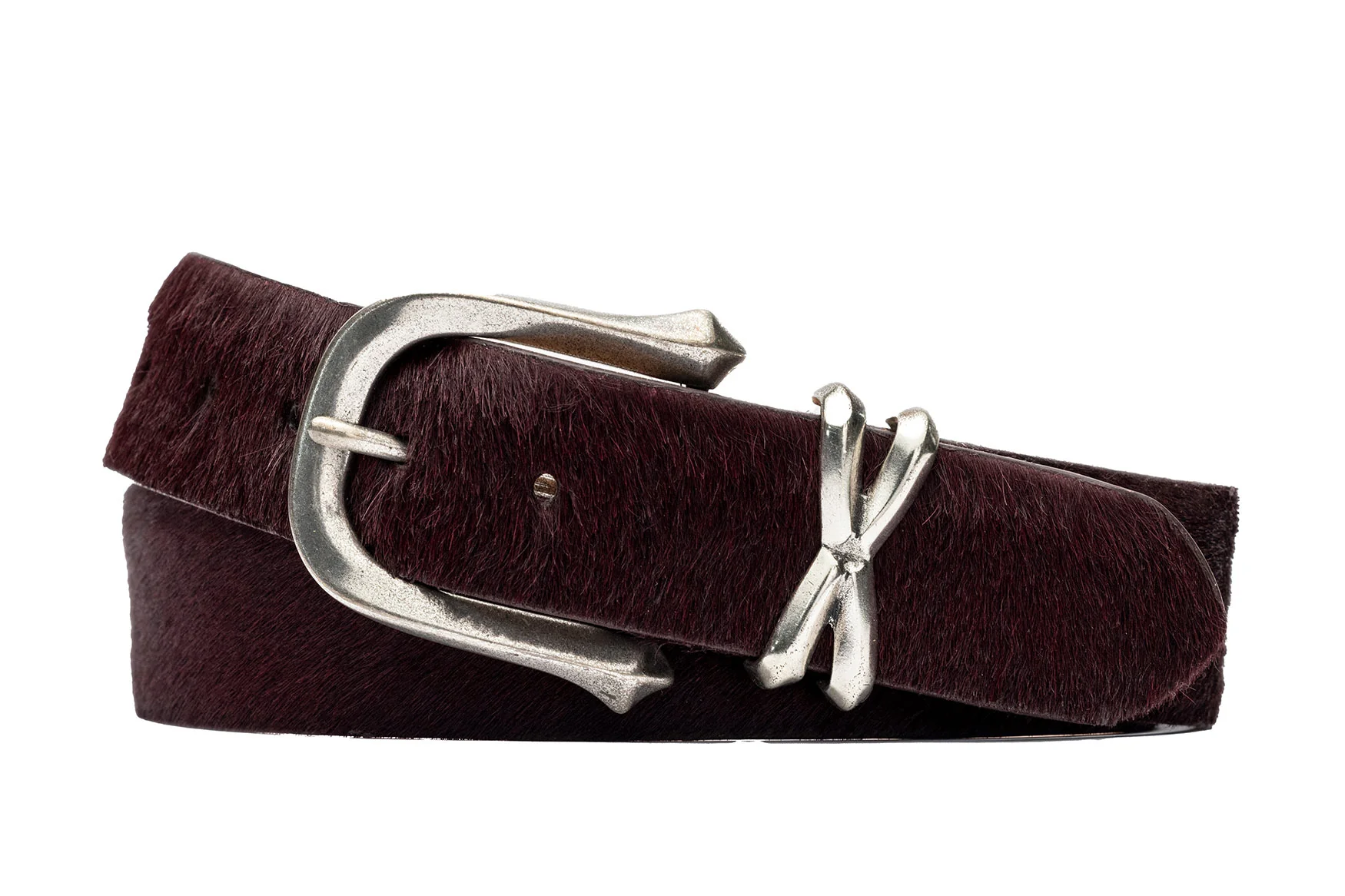 Hair Calf Belt with Antique Nickel Buckle and Keeper Set - Leather Goods
